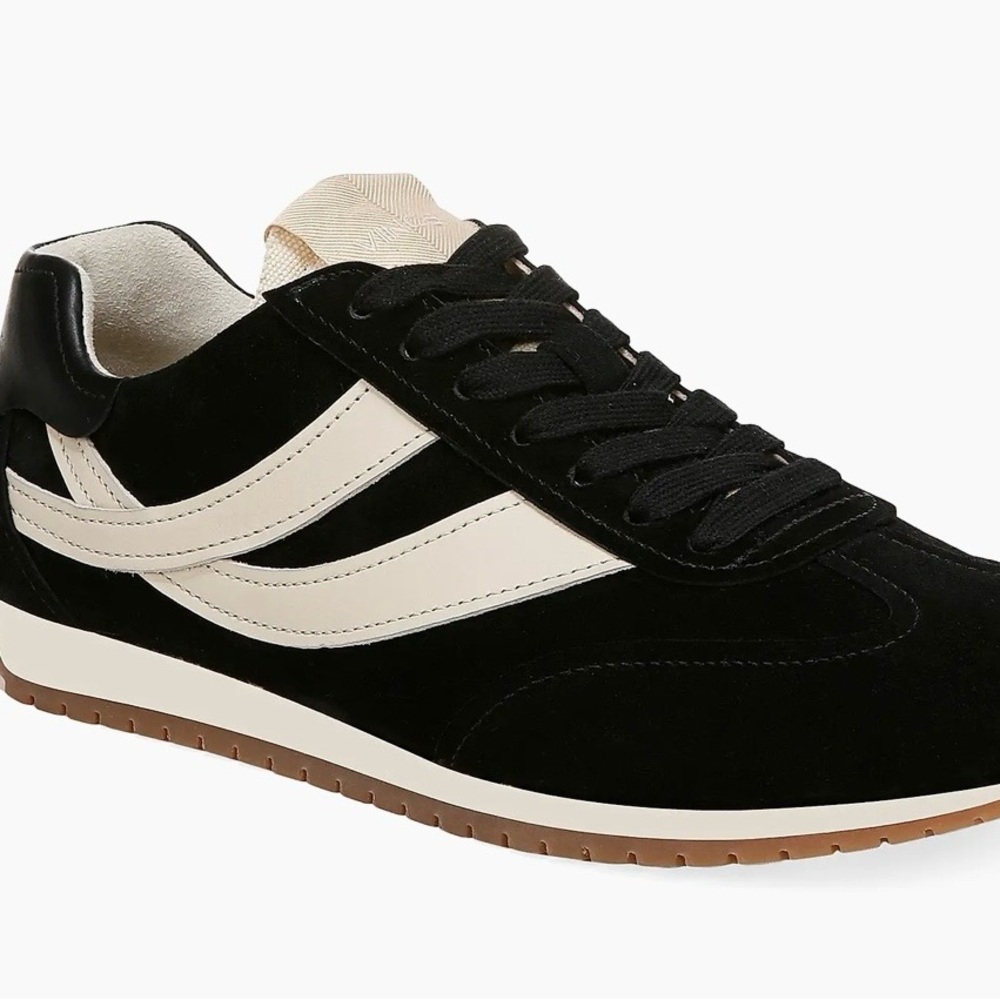 Vince Women's Black Suede Sneaker with Cream Stripes